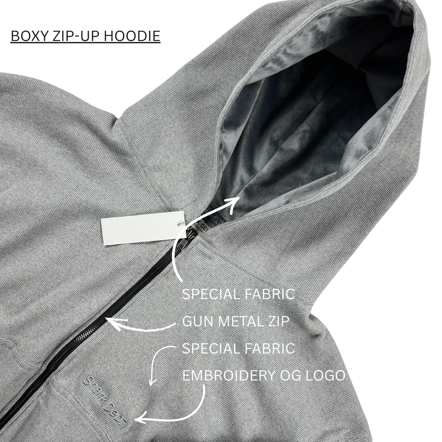 BOXY ZIP-UP HOODIE IN GAINSBORO