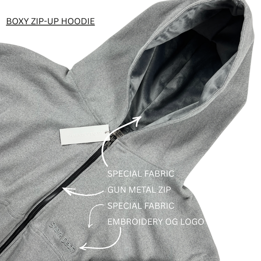 BOXY ZIP-UP HOODIE IN GAINSBORO
