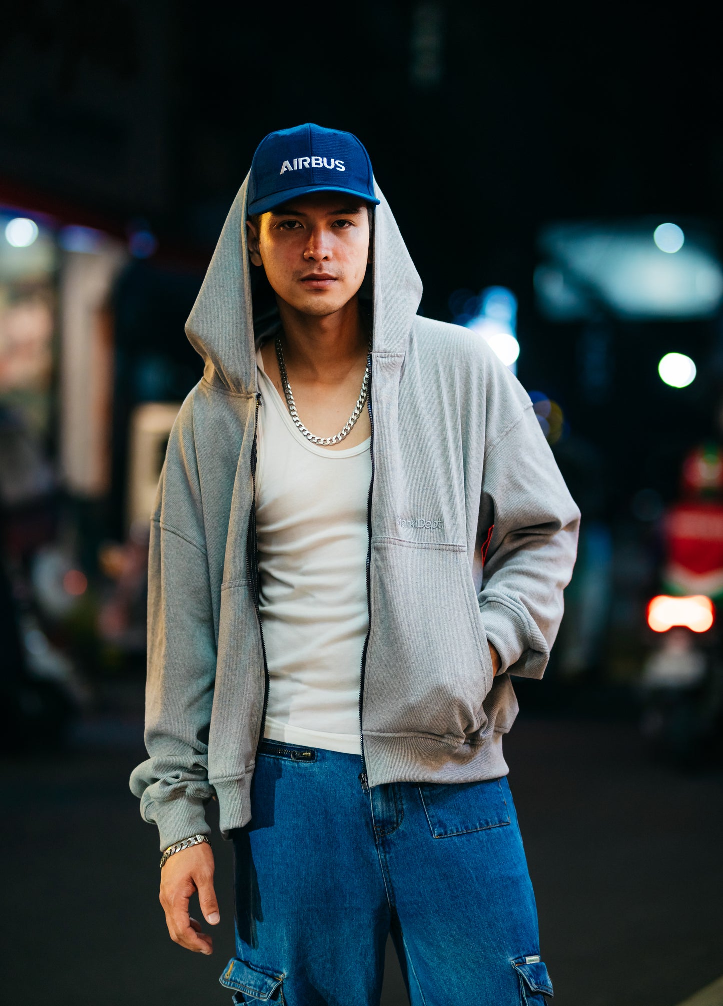 BOXY ZIP-UP HOODIE IN GAINSBORO